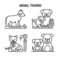 Obraz premium Animal Training and Pet Care Line Icons Set