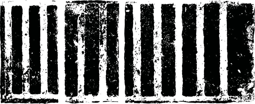 Distressed black barcode with vertical lines and grunge texture on white background