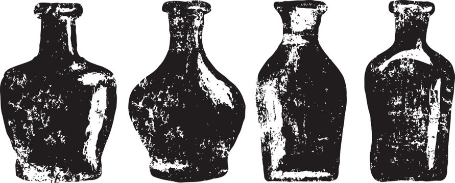 Vintage ceramic bottles set four old rustic jars with textured surfaces antique pottery collection