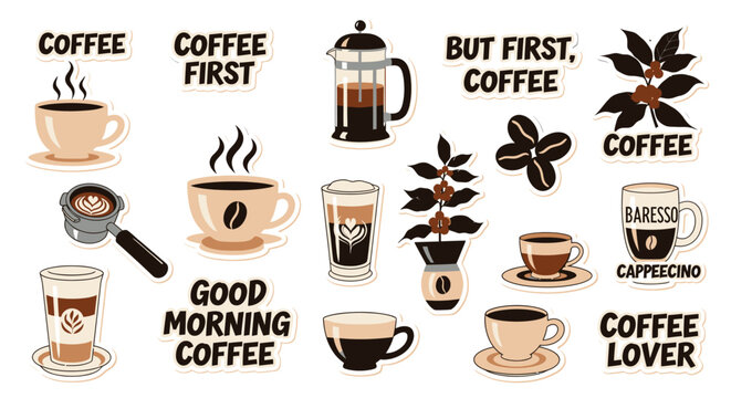 Coffee Cups and Coffee Beans Illustration.