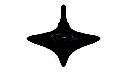 Fototapeta premium Spinning top silhouette creates a mesmerizing galaxy swirl on white background with dark curves