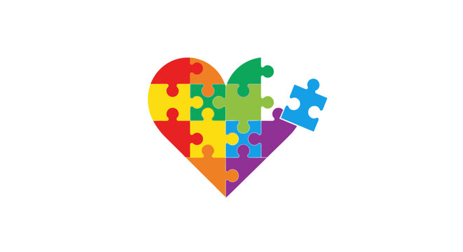 Colorful heart shaped puzzle pieces.