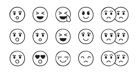 Fototapeta premium Set of 15 emoticons. smile face icon set. vector collection of happy and sad emoji