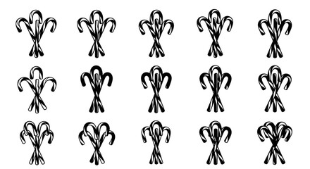 Set of black fleur de lis symbols arranged in rows on white background decorative floral motifs © Dipan