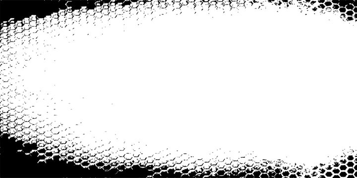 A dirty black and white vector frame featuring a grunge ink splash texture and floral silhouette art for a decorative border design