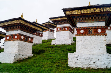 Fototapeta premium Dochu La Pass Chortens also known Druk Wangyal Chortens in Bhutan 