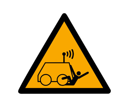 ISO 7010 W037 Warning Run over by remote operator controlled machine sign. Safety sign run over risk by remote machine. Remote machine hazard sign vector design and illustration.

