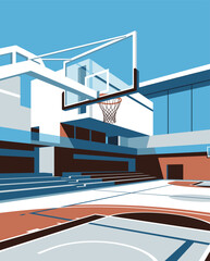 Basketball Illustration, Dynamic Sports Artwork, Court Action Scene with Dramatic Lighting © wadih