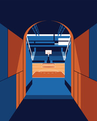 Basketball Illustration, Dynamic Sports Artwork, Court Action Scene with Dramatic Lighting © wadih