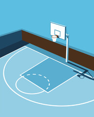 Basketball Illustration, Dynamic Sports Artwork, Court Action Scene with Dramatic Lighting © wadih