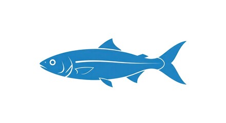 Fototapeta premium Simple blue fish illustration on white background, ocean animal design template