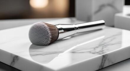 Obraz premium Elegant Makeup Brush on Luxurious Marble Surface.