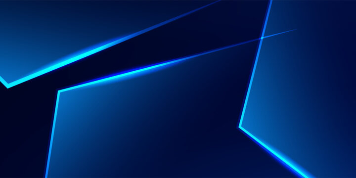 Abstract Dark Blue Geometric Background with Glowing Cyan Neon Lines