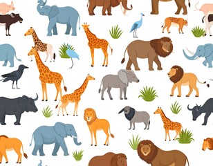 Fototapeta premium Seamless Pattern of African Animals - Wildlife Vector Illustration.