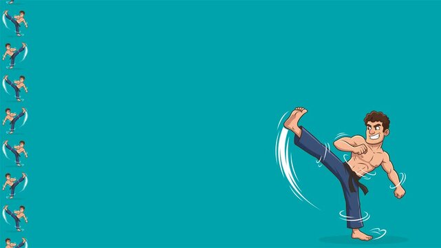 4K karate high kick animation footage for sports branding