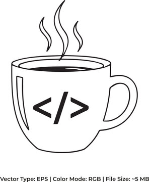 Computer Science Student Coffee Doodle - Minimalist Coding Illustration