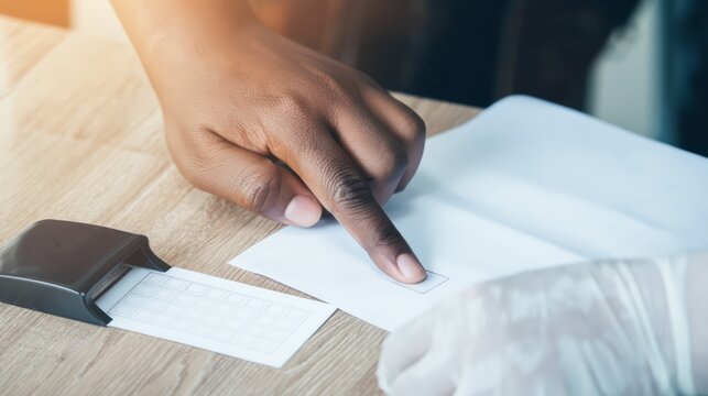 A refugee family fingerprinting registration process at an immigration center.