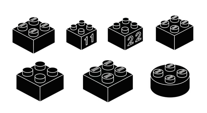 Set of Building Blocks Icons - Toy Bricks Collection