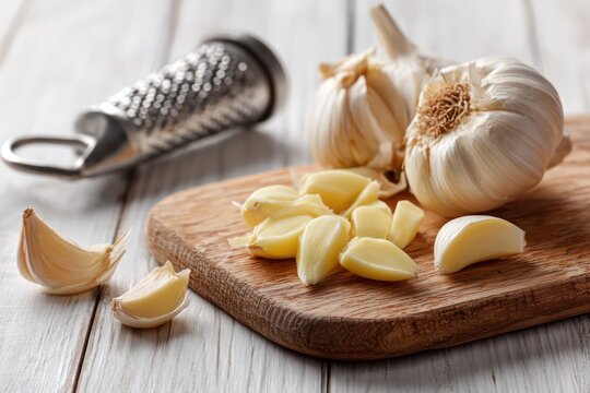 Fresh garlic cloves and kitchen press