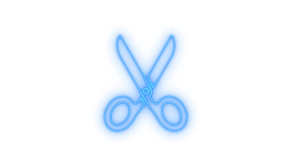 Modern blue neon glow scissors icon, a graphic symbol for cutting, editing, crafting, or design applications, vector illustration isolated on transparent background.