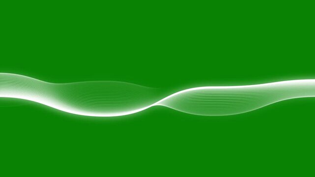 White sound waves frequency spectrum flow on green screen background with futuristic audio waveform graph, dynamic equalizer HUD interface, glowing digital energy lines, seamless loop 4k background