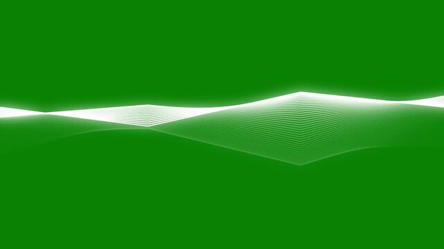 White sound waves frequency spectrum flow on green screen background with futuristic audio waveform graph, dynamic equalizer HUD interface, glowing digital energy lines, seamless loop 4k background