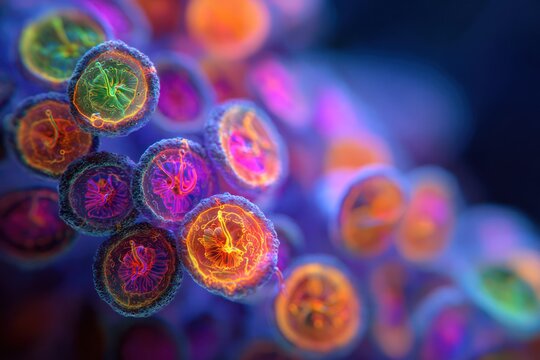 Abstract microscopic life with fluorescent neon colors