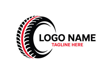 Professional automotive tire logo with red stripe for high performance car racing and repair shop © MOSTLAKI