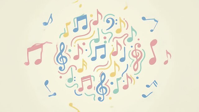 Colorful Music Notes and Treble Clef Symbols Arranged in Circular Shape Background