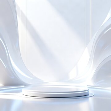 Abstract White 3D Podium with Curved Background