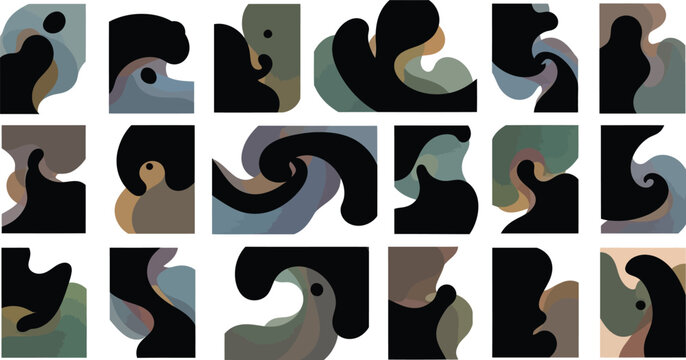 Abstract inkblot test patterns a grid of rorschach like images