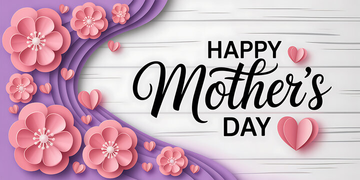 Happy Mother's Day Greeting Card with Pink Paper Flowers