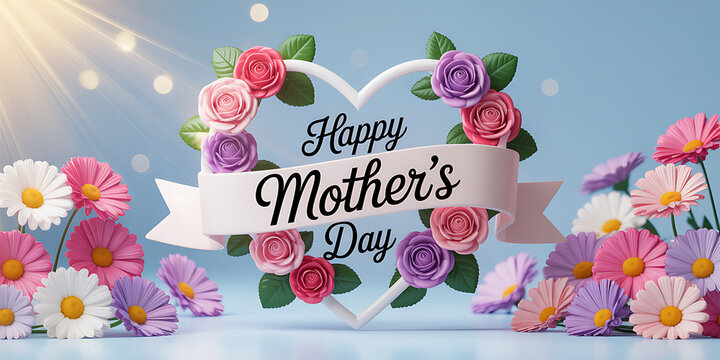 Happy Mother's Day Floral Heart Greeting with Colorful Spring Flowers