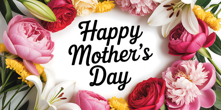 Happy Mother's Day Greeting Card with Colorful Spring Flower Border