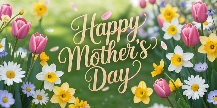 Happy Mother's Day Greeting Card with Colorful Spring Garden Flowers