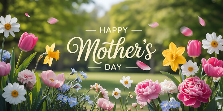 Beautiful Spring Flowers Banner for Happy Mother's Day Celebration