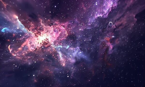 Vibrant nebula explodes with colorful gas and stars in deep space.