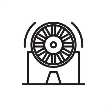 Mine ventilation fan icon symbolizing air safety, representing blower hardware, shaft cooling tools, gas dilution gear, subsurface airflow systems, and industrial underground climate logistics.