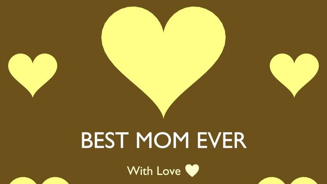 Animated heart beat reveal declaring 'Best Mom Ever'. Ideal for Mother's Day tributes, social media stories, and heartfelt video messages. Features a pulsing heart animation in warm gold color theme w