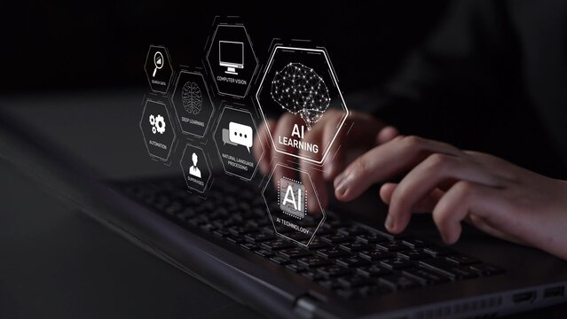 AI learning system involves deep learning, supervised machine learning, and natural language processing. AI learning diagram shows how AI advances learn in automation and data processing. Muxer