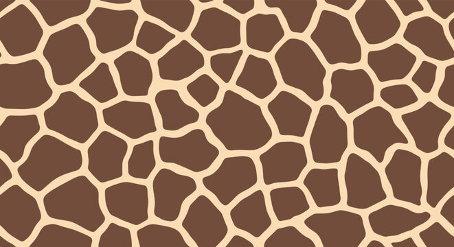 Seamless animal print pattern depicting the distinctive brown and beige geometric patches characteristic of giraffe skin fur texture.