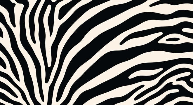 Seamless animal print pattern depicting the classic black and white rhythmic striped texture characteristic of zebra skin or fur.