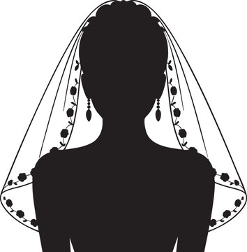 Silhouette of bride with elegant veil and earrings Logo
