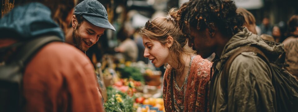 Candid Exploration of Locals Engaging in a Vibrant Market Experience Together