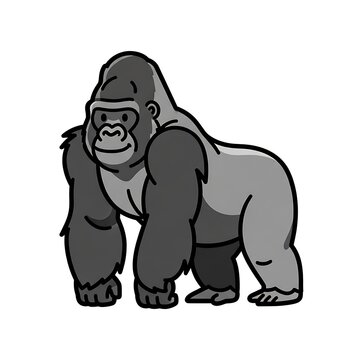Cartoon gorilla standing on ground.