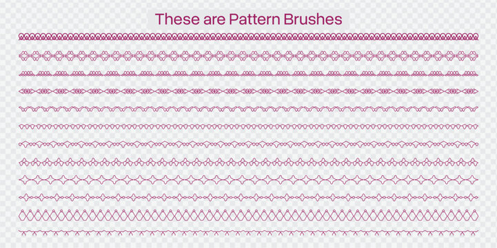 Set of decorative pattern brush lines with pink ornamental borders for invitations, stationery, scrapbooking, branding, web design, and dividers