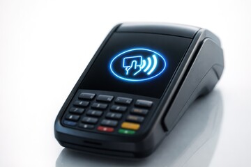 Obraz premium Contactless Payment Terminal with Blue Logo