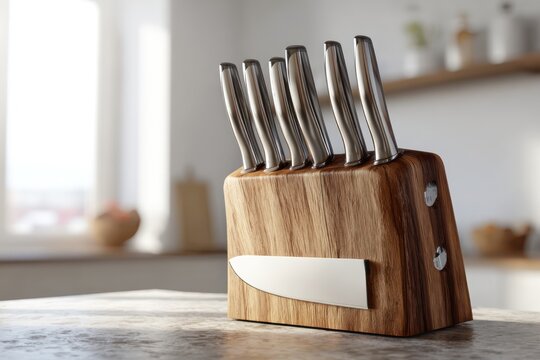 Knife storage block with blank label mockup