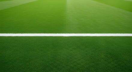 Obraz premium Green soccer field with white line, sports background
