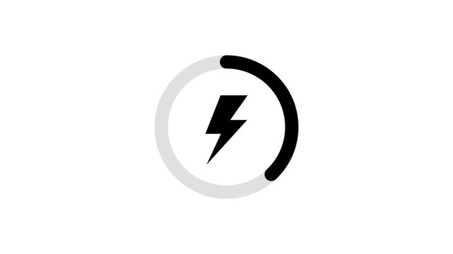 Battery charging animation with a power icon on transparent background. power icon animation video. Circle battery charging animation with power icon. alpha channel 